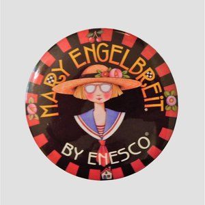 Mary Engelbreit Pin Enesco Lapel Hat Round Red Black 4 In